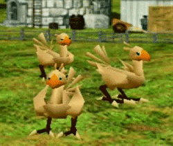 A bunch of animated chocobos dancing from FFVII's chocobo farm