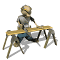 animated gif of a cartoon construction guy sawing a piece of wood